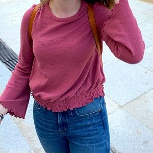 Raspberry colored, light long sleeve top